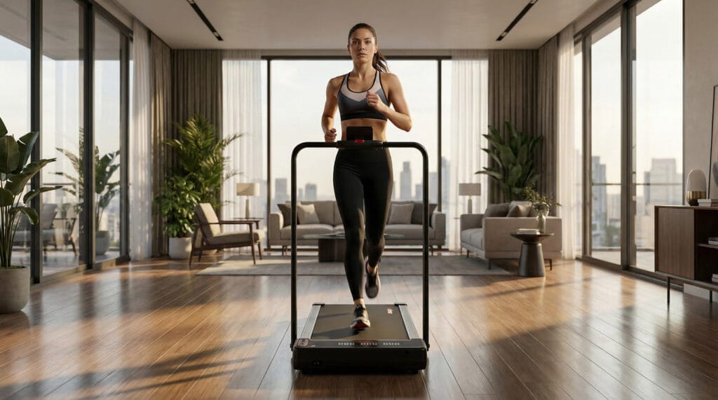 Vrouw vooraanzicht op Walkmore loopband